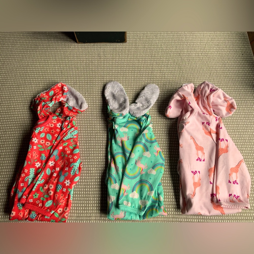 Lot of 3 18 M Footed Knit Pajamas Girls